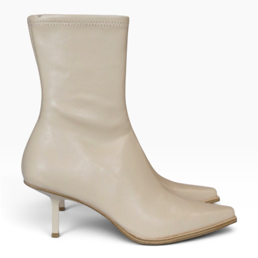 Bone Pointed Toe Kitten Heel Booties Sock Zip Steve Madden Briane Comfort New 9